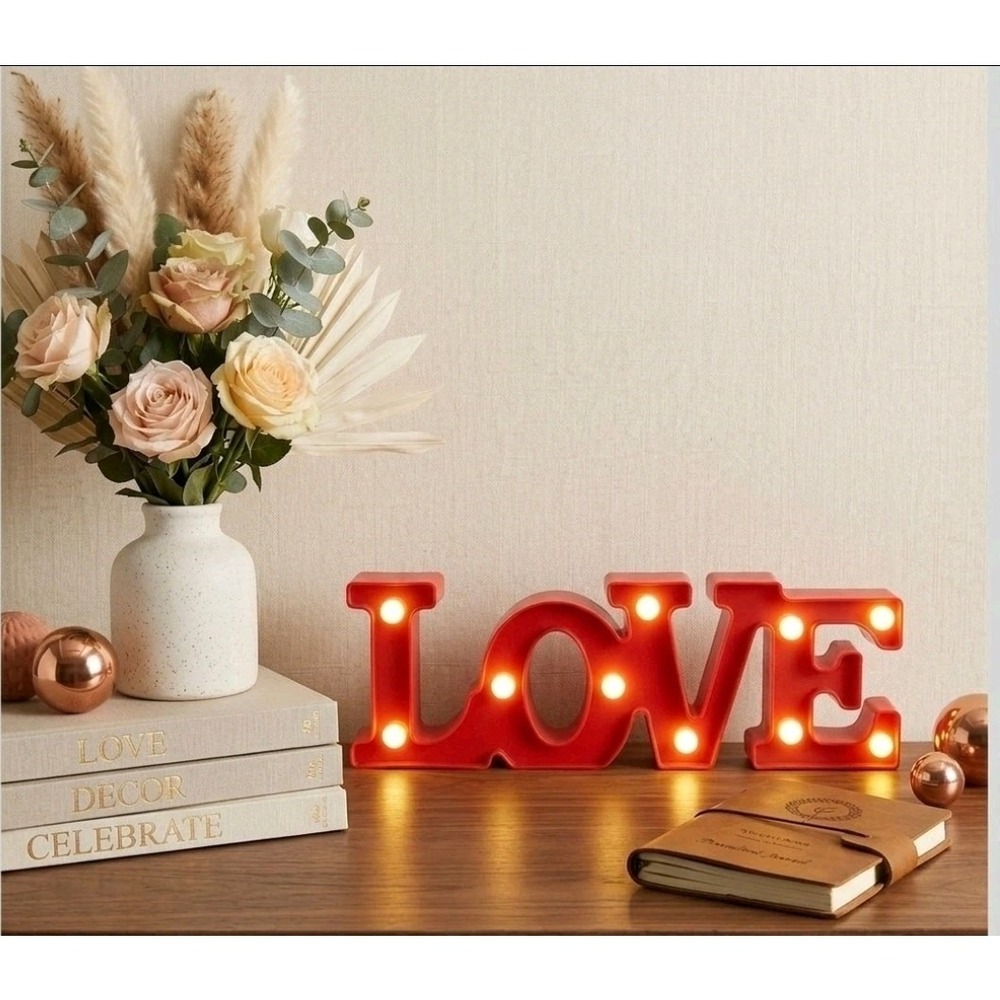 NEW "LOVE" LED Marquee Sign Red Light Up Letter Decor 12" Battery Operated s24